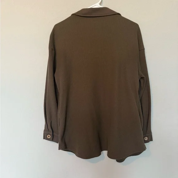 Chic Brown Waffle Knit Shacket - Picture 4 of 6